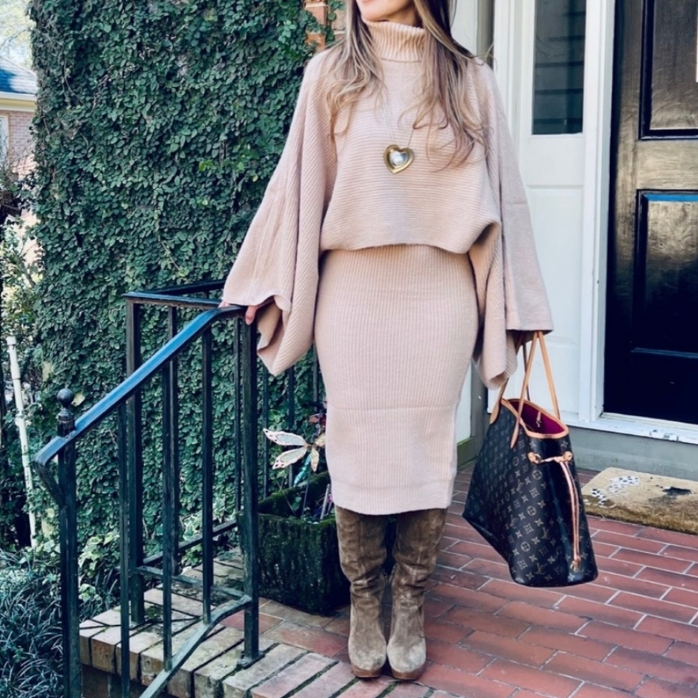 FIRM PRICE!⭐From⭐️PARIS⭐Fabulous 2 Piece Sweater Knit Tank Dress and Sweater Set - Picture 8 of 9
